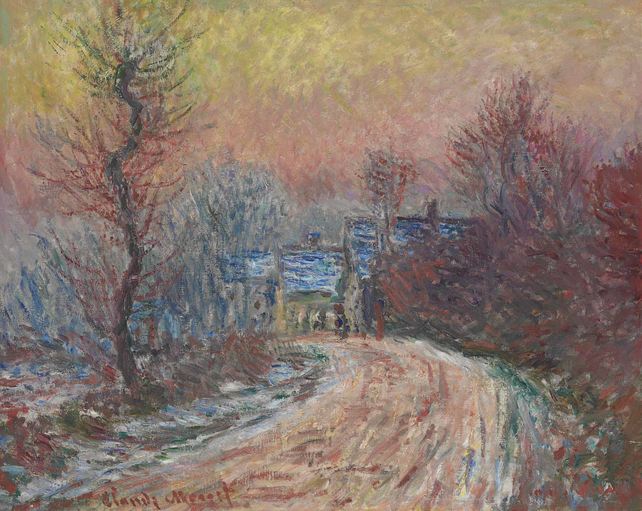 Entrada para Giverny no inverno, sol poente W966 - Claude Monet