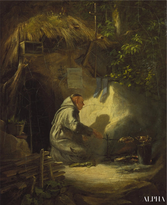 Ermite, rôtissant des poulets - Carl Spitzweg - Reproductions de tableaux et peintures haut de gamme