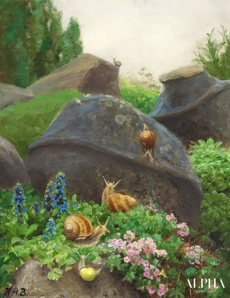 Escargots de vigne dans le jardin du peintre Brendekilde - Hans Andersen Brendekilde - Reproductions de tableaux et peintures haut de gamme