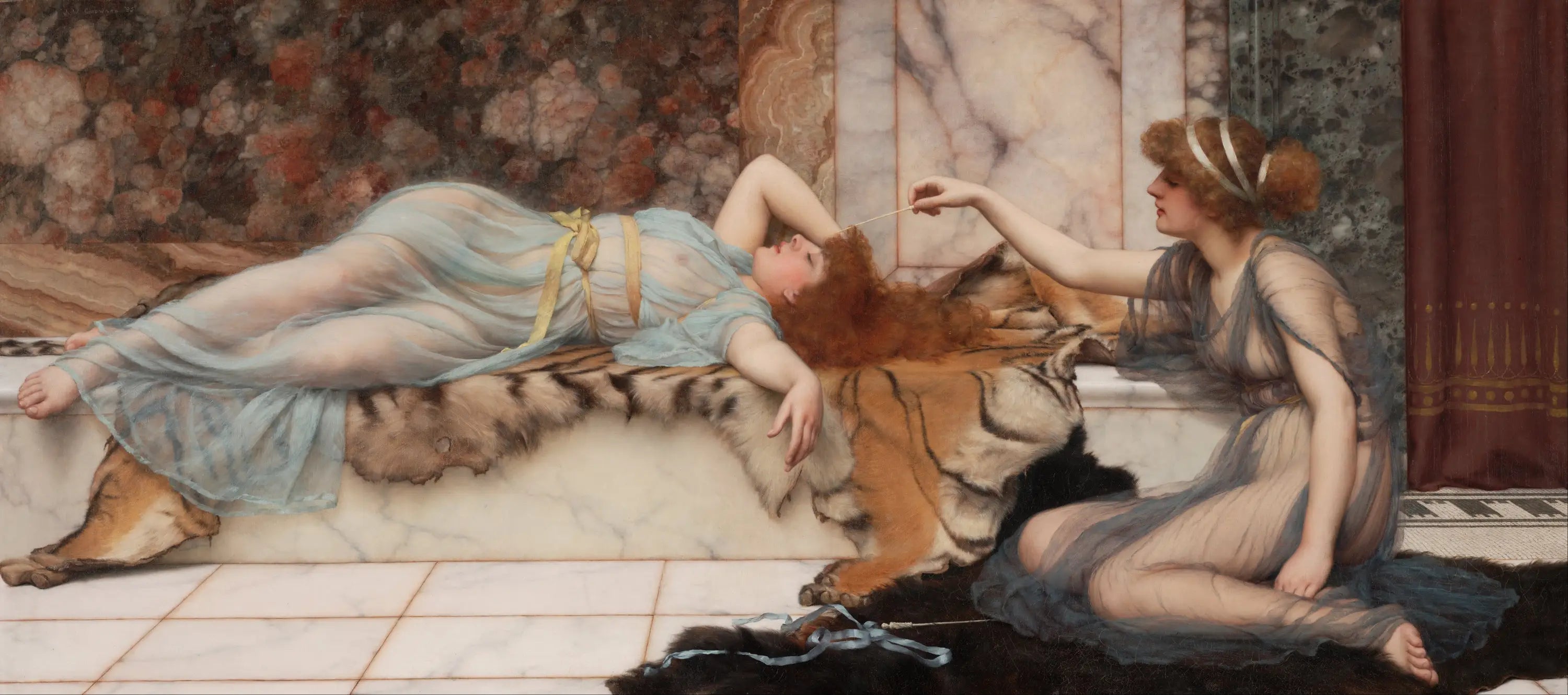 Espièglerie et Repos - John William Godward image 1 reproduction de peinture à l’huile