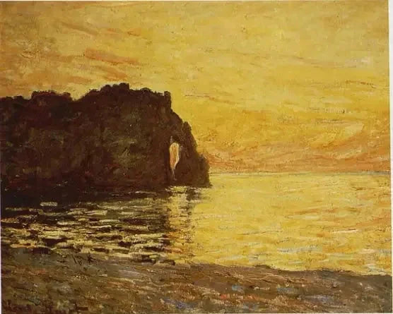 Étretat, falésia e Porte d'Aval ao pôr do sol W1015a - Claude Monet