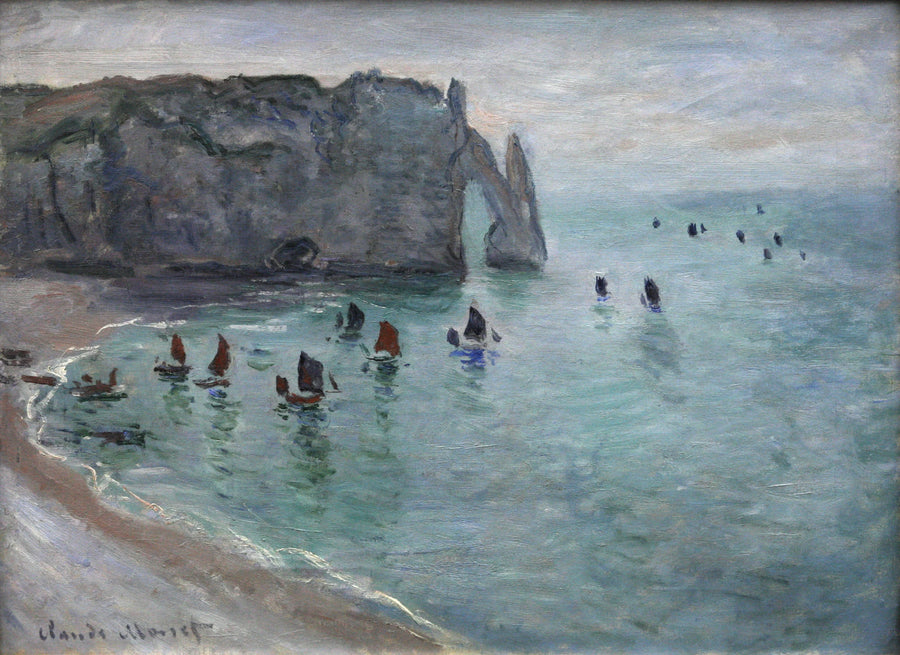 Étretat, Porte d'Aval, barcos que saem do porto W1047 - Claude Monet