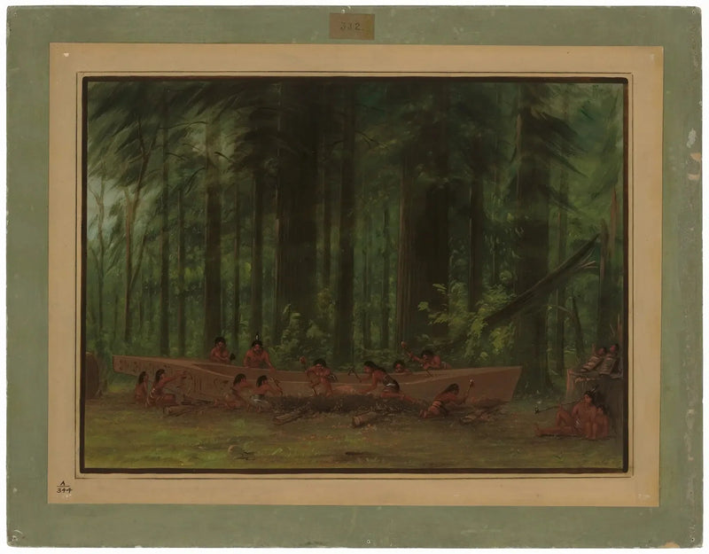 Escavação de uma canoa - Índios Nayas - George Catlin