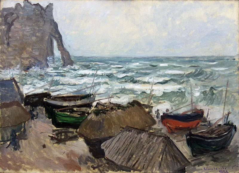 Falésias e barcos em Étretat - Claude Monet