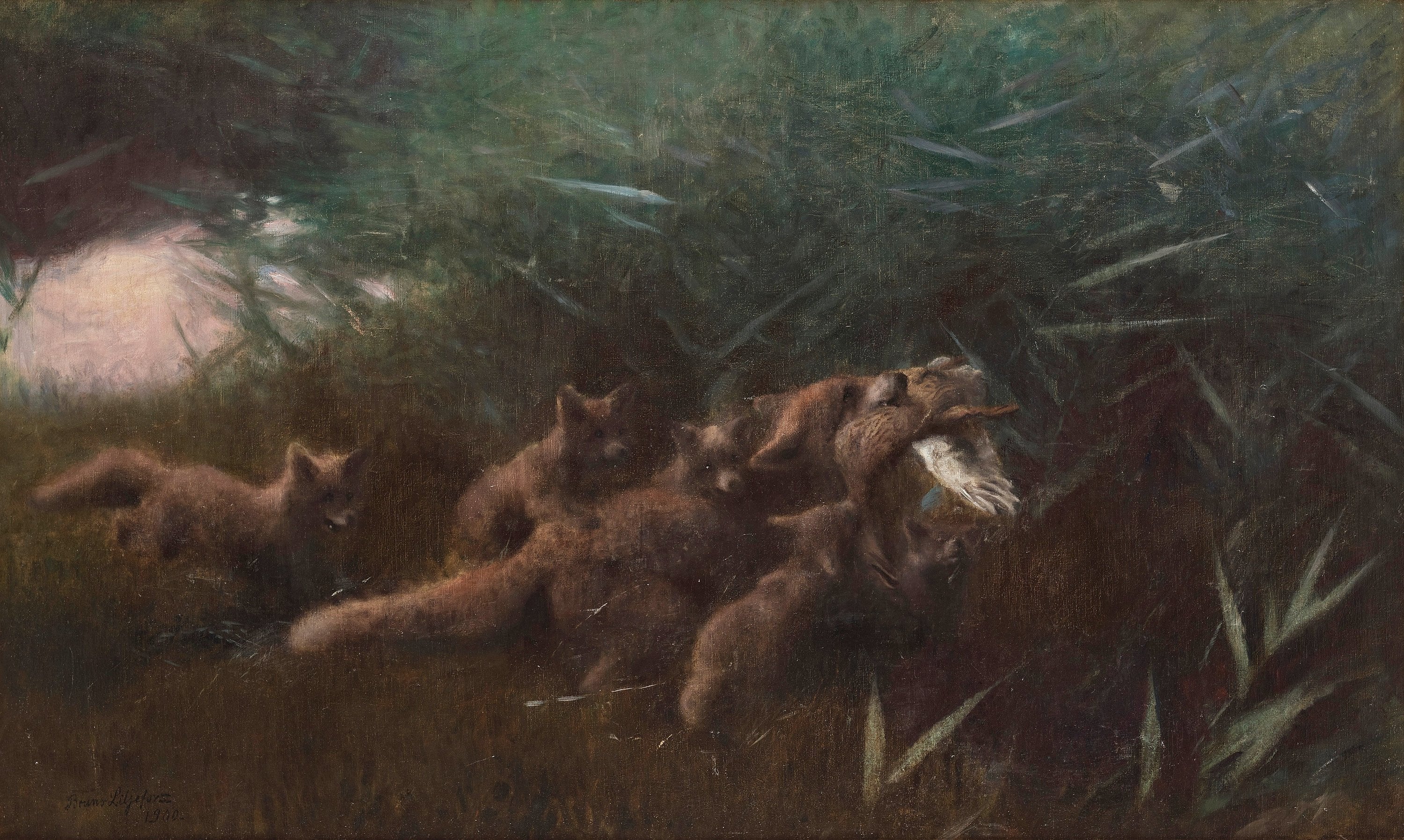 Famille Fox - Bruno Liljefors image 1 reproduction d’œuvre d’art à l’huile