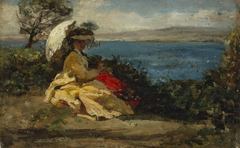 Mulher com sombrinha, baía de Douarnenez - Jules Breton