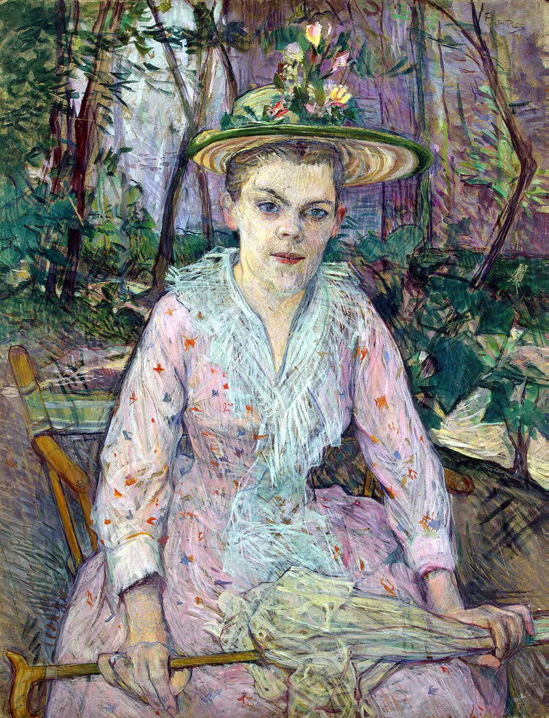 Mulher com sombrinha, chamada Berthe a Surda, sentada no jardim do Sr. Forest - Henri de Toulouse-Lautrec