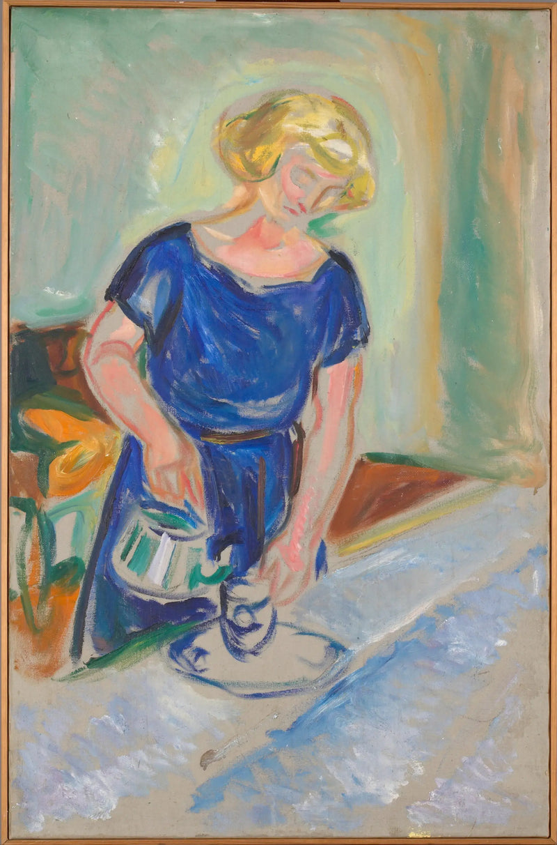 Mulher com vestido azul servindo café - Edvard Munch