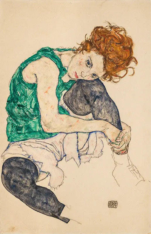 Mulher sentada com a perna dobrada - Egon Schiele