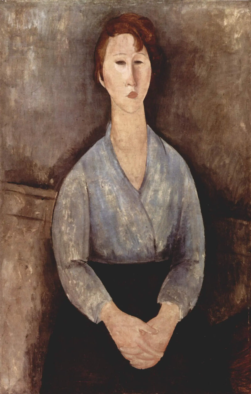 Mulher sentada com uma blusa azul - Amedeo Modigliani