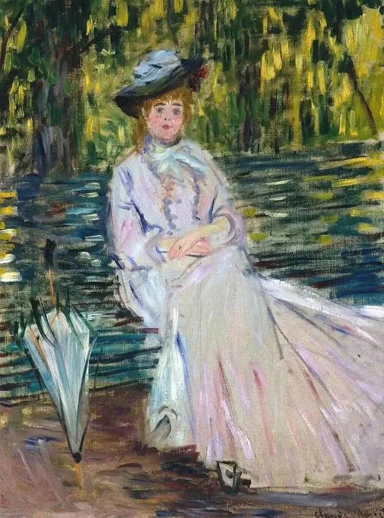 Mulher sentada em um banco W343 - Claude Monet