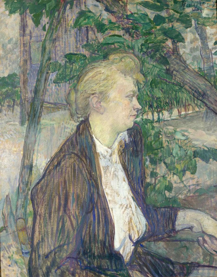 Mulher sentada em um jardim - Henri de Toulouse-Lautrec