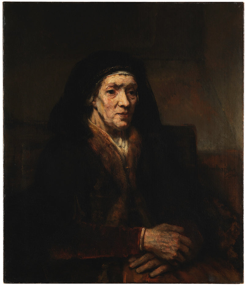 Retrato de uma velha sentada, com as mãos unidas - Rembrandt