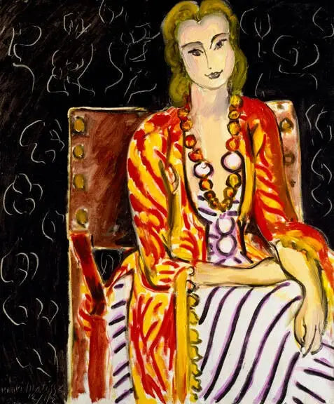 Mulher sentada sobre fundo preto - Henri Matisse