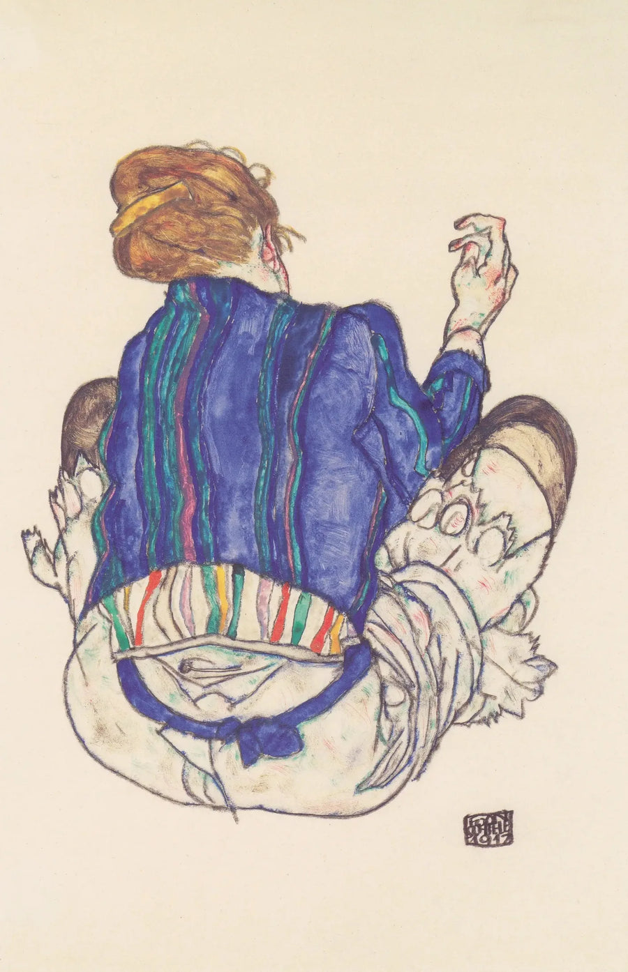 Mulher sentada, vista de costas - Egon Schiele