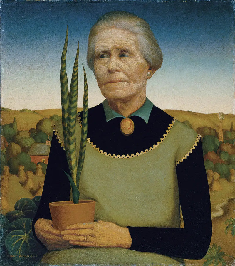 Mulher com plantas - Grant Wood