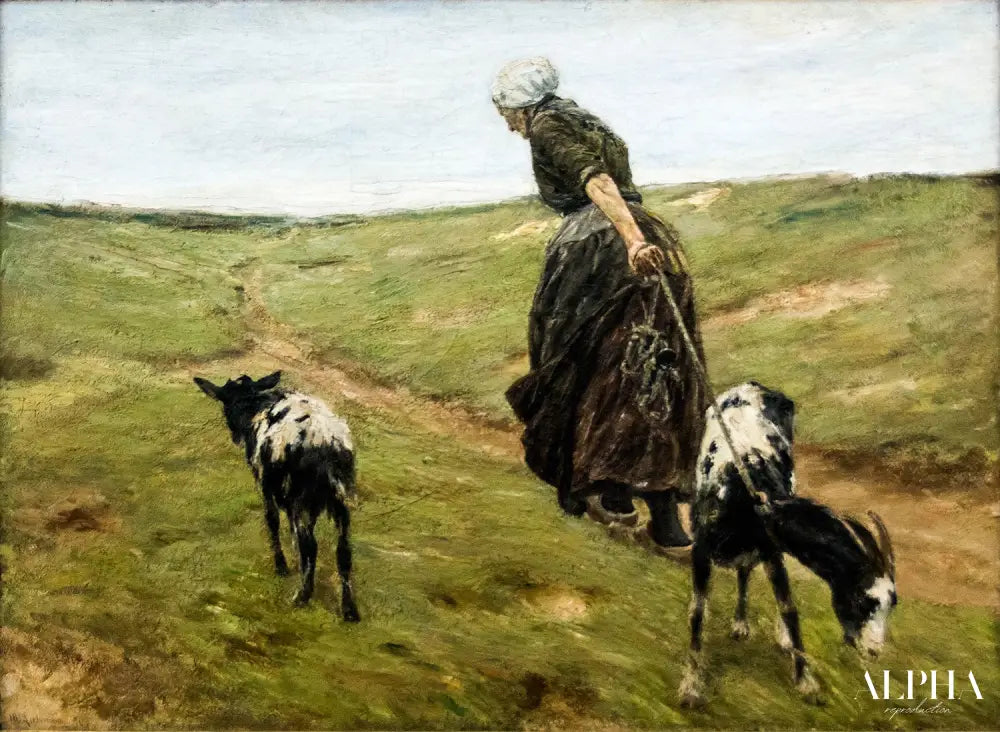 Femme avec des chèvres dans les dunes - Max Liebermann - Reproductions de tableaux et peintures haut de gamme