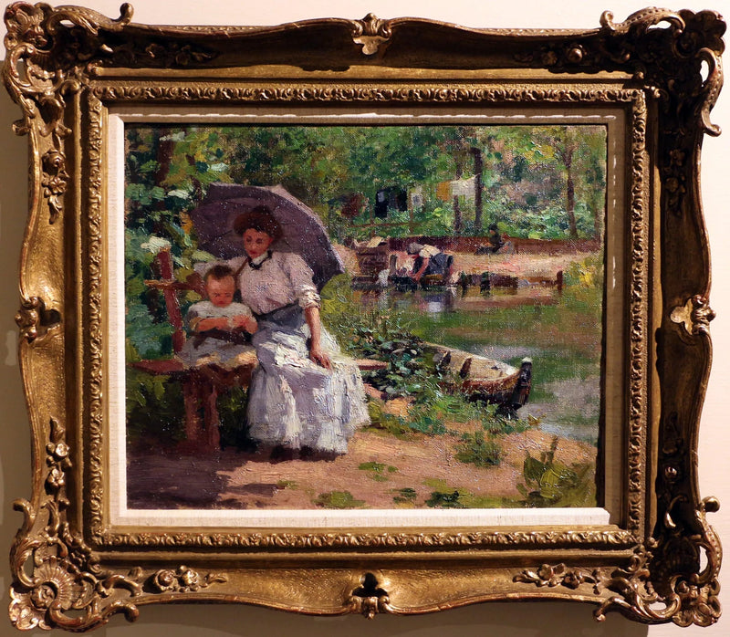 Mulher com criança sentada em uma floresta - Federico Zandomeneghi