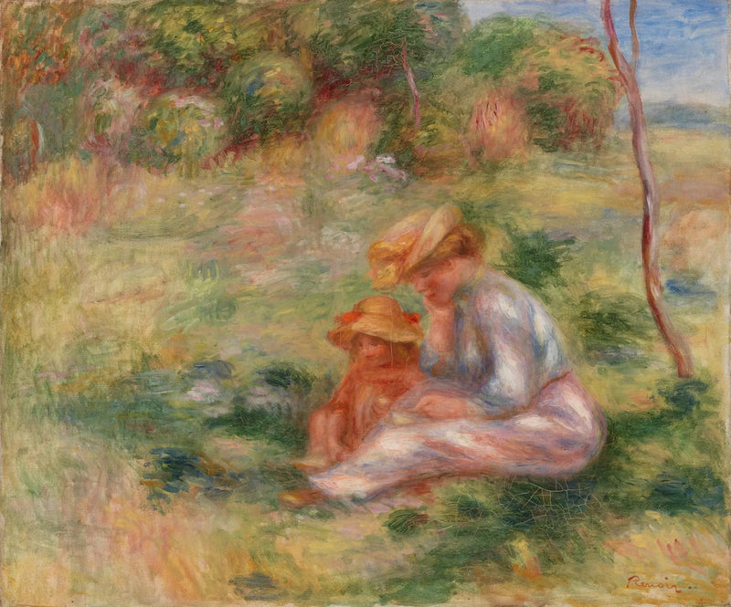 Mulher com criança na grama - Pierre-Auguste Renoir