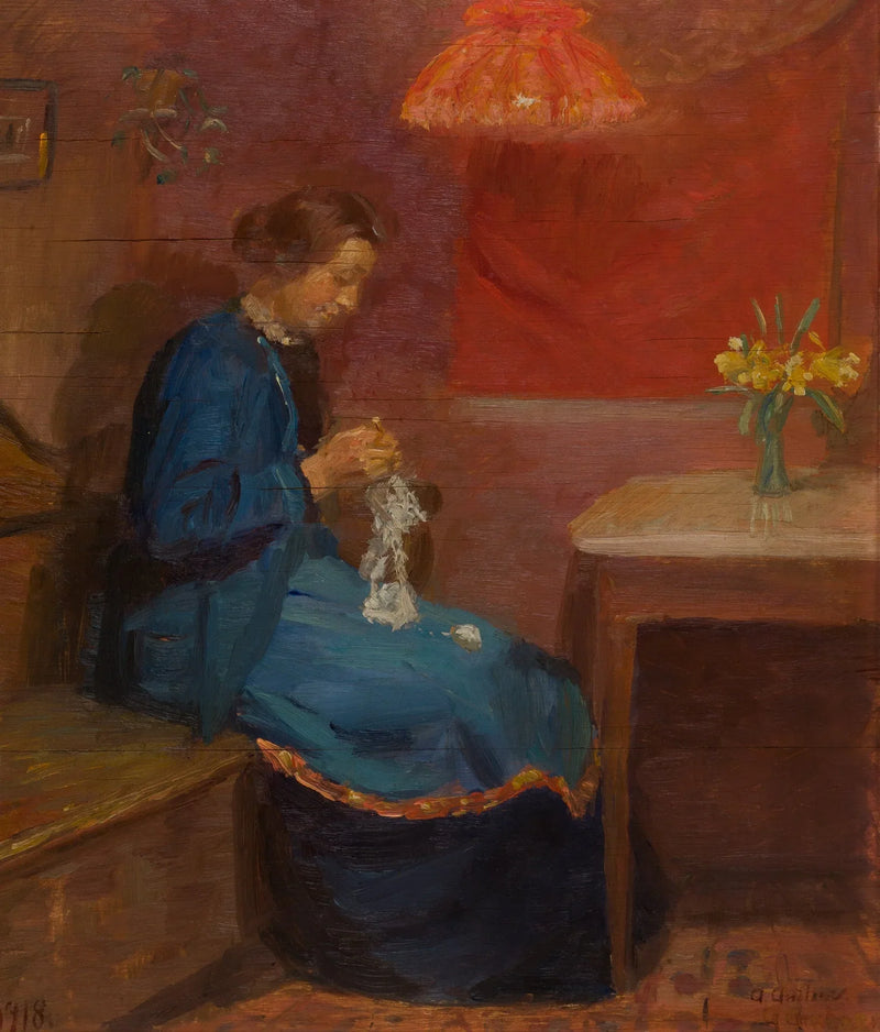 Mulher com seu trabalho de agulha. - Anna Ancher