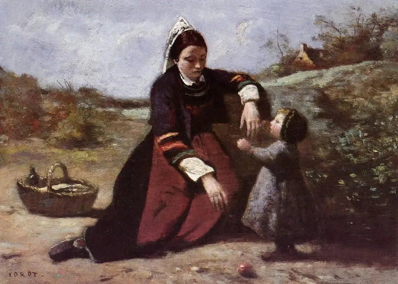 Mulher bretona e sua pequena filha - Jean-Baptiste Camille Corot