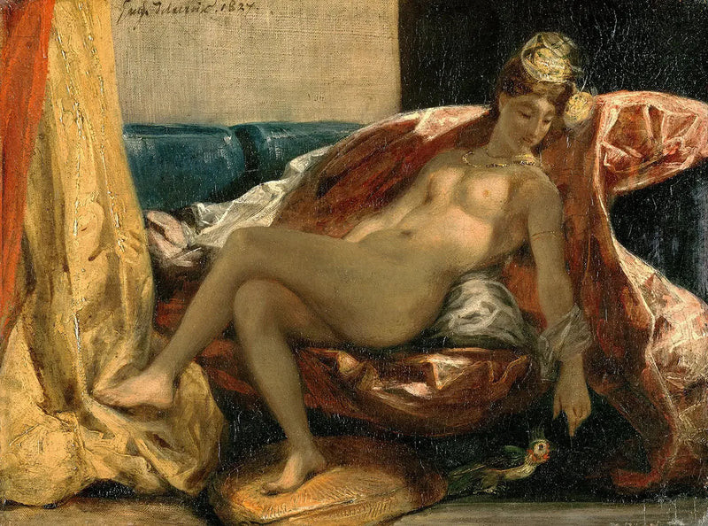 Mulher acariciando um papagaio - Eugène Delacroix