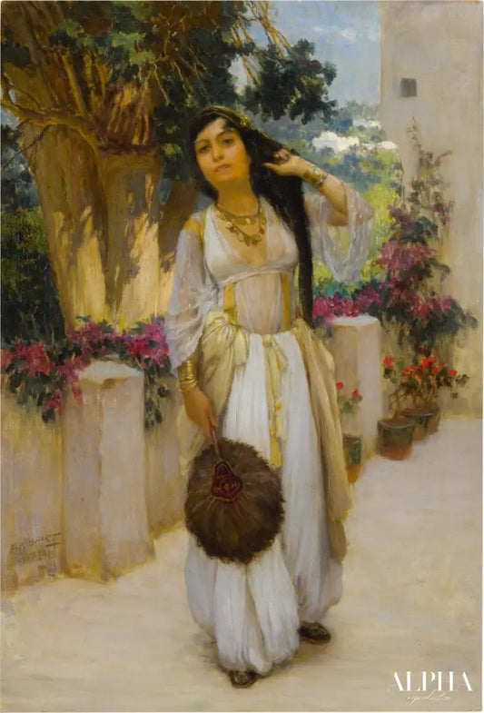 Femme d'Alger sur un balcon - Frederick Arthur Bridgman - Reproductions de tableaux et peintures haut de gamme