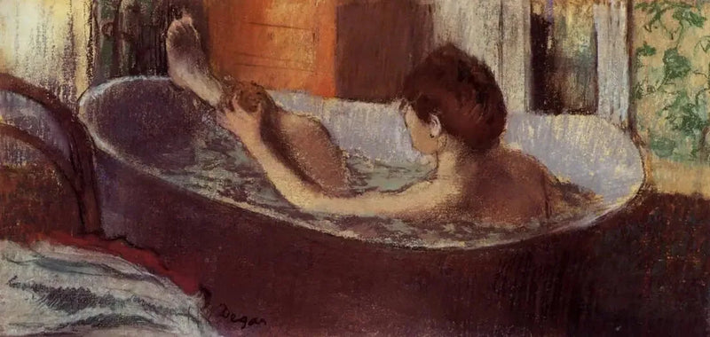 Mulher em seu banho se esponjando a perna - Edgar Degas