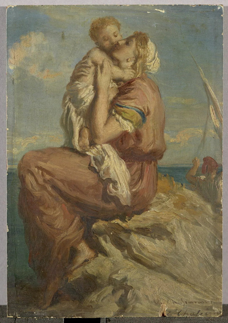 Mulher pescadora de Mola di Gaete abraçando seu filho - Théodore Chassériau