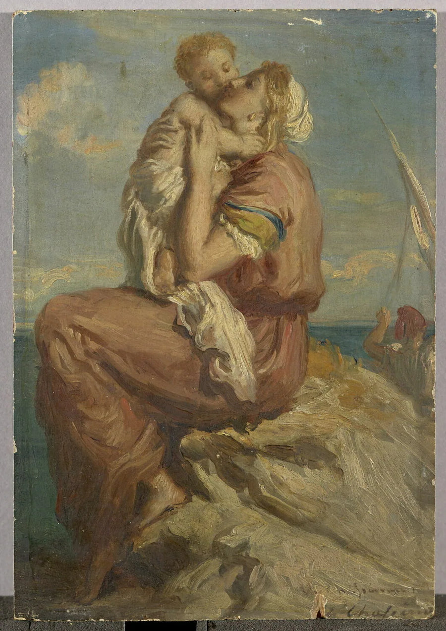 Mulher pescadora de Mola di Gaete abraçando seu filho - Théodore Chassériau