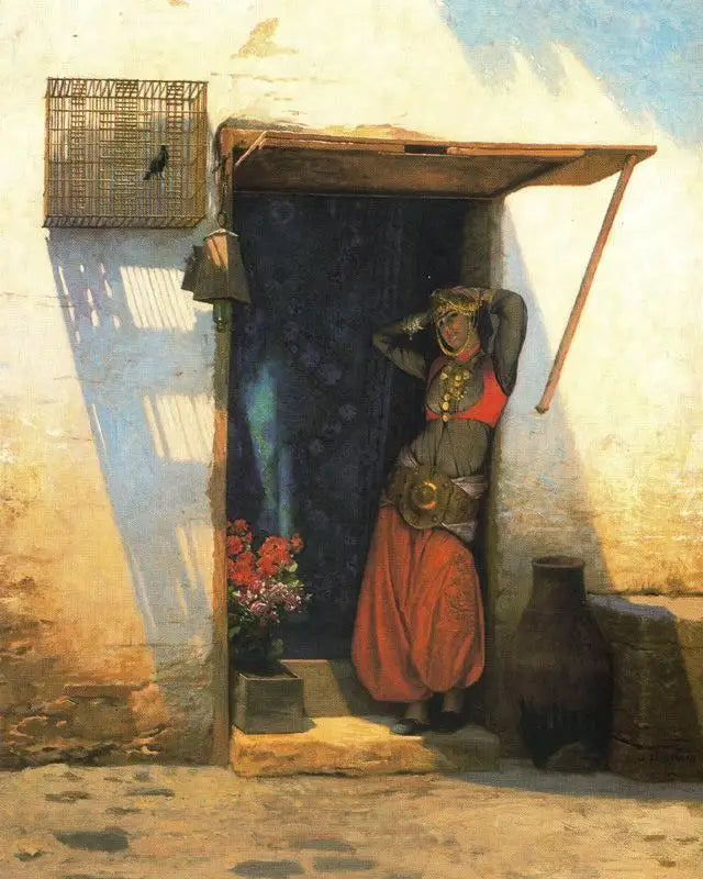 Reproduction du tableau « Femme du Caire à sa porte - Jean-Léon Gérôme » par Alpha Reproduction en peinture à l’huile