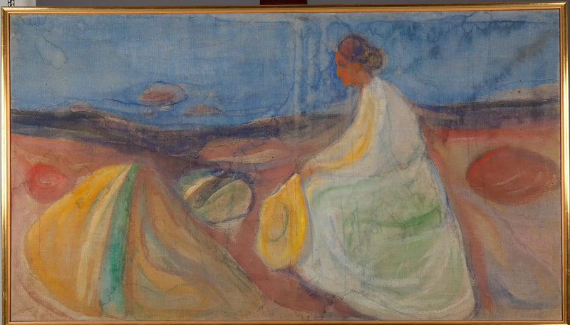 Mulher de branco sentada na praia - Edvard Munch
