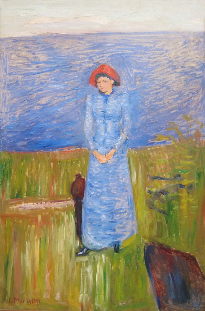 Mulher de azul diante de uma água azul - Edvard Munch
