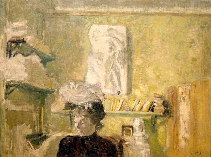 Mulher de chapéu diante de um baixo-relevo - Édouard Vuillard