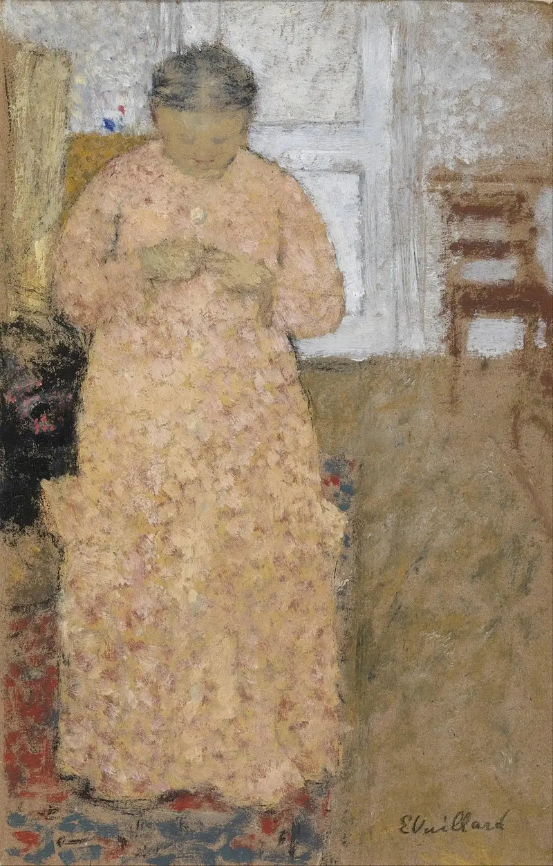 Mulher de rosa tricotando - Édouard Vuillard