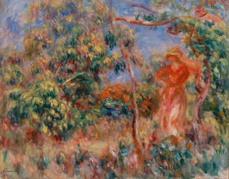 Mulher de vermelho em uma paisagem - Pierre-Auguste Renoir