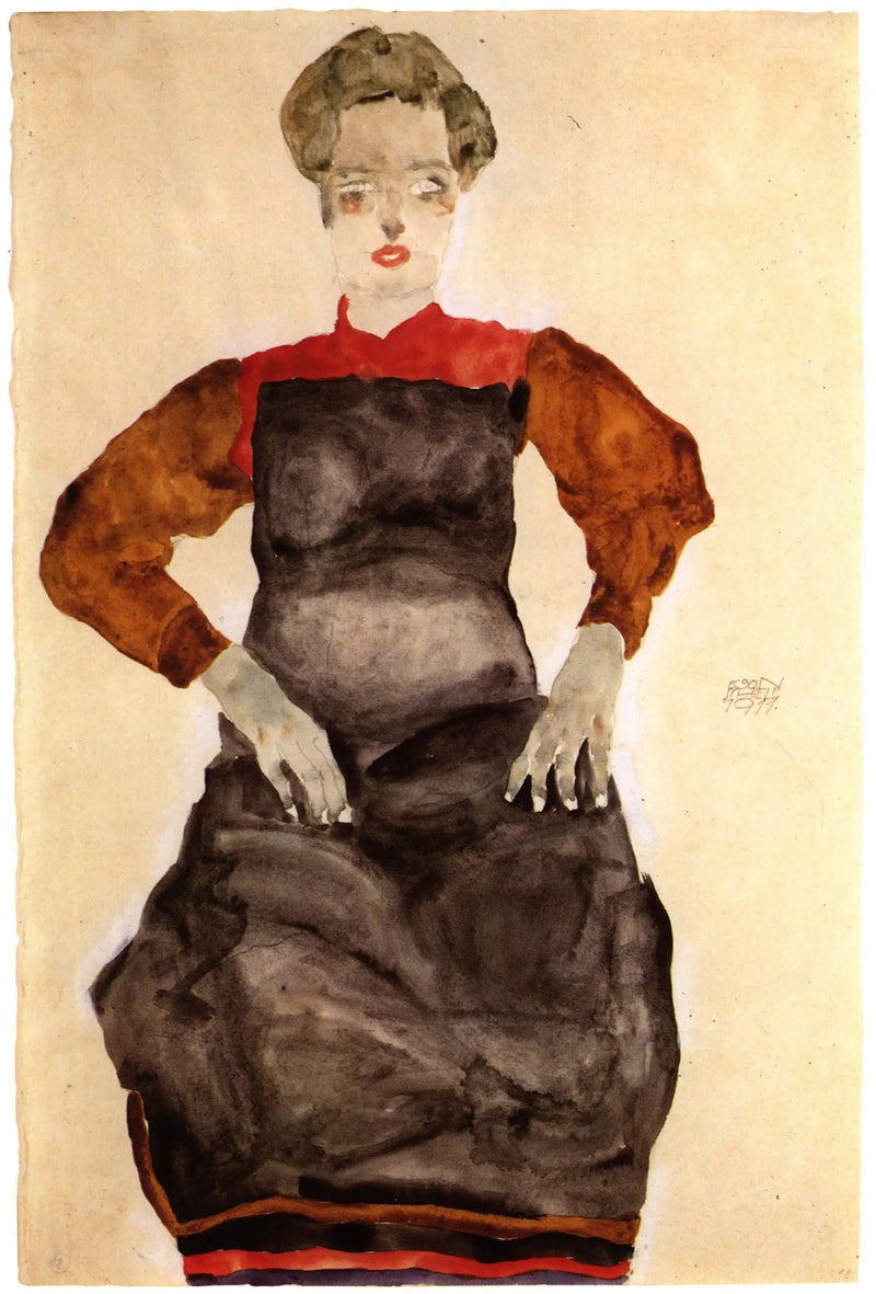 Mulher com avental preto - Egon Schiele