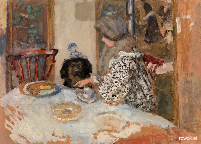 Mulher e cachorro à mesa - Pierre Bonnard