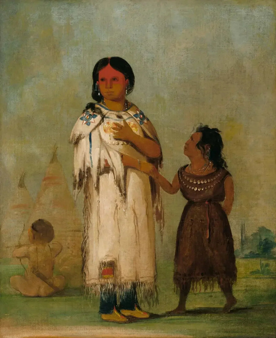 Mulher e criança assiniboine - George Catlin