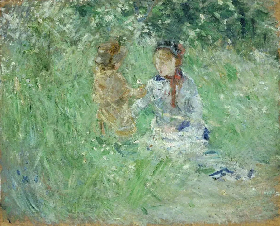 Mulher e criança em um prado em Bougival - Berthe Morisot