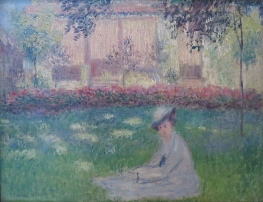 Mulher sentada no jardim W407 - Claude Monet