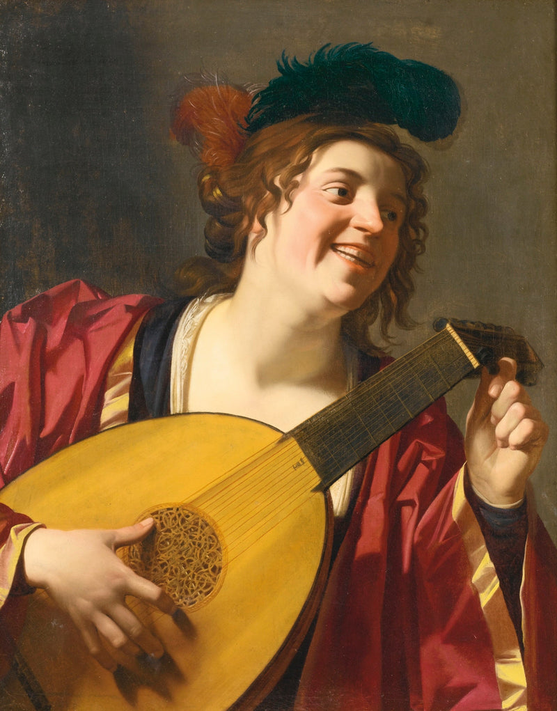 Mulher tocando alaúde - Gerrit van Honthorst