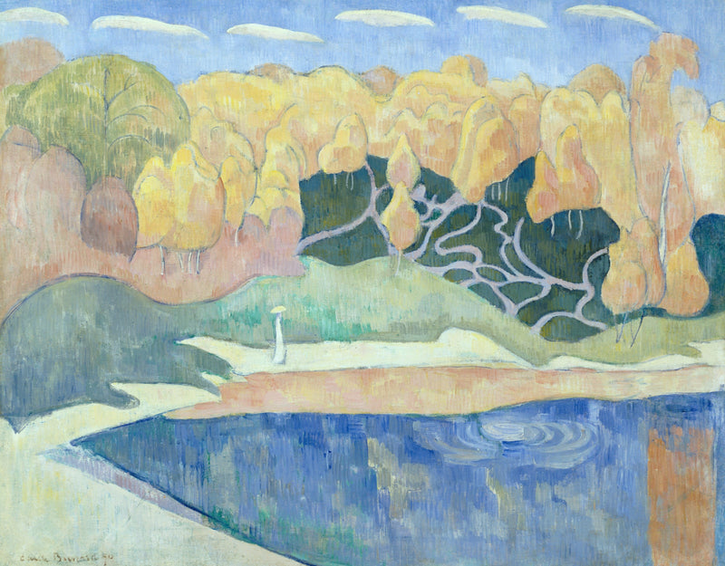 Mulher caminhando às margens do Aven - Émile Bernard