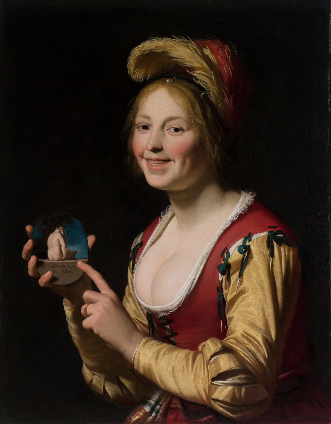 Mulher exibindo um objeto obsceno - Gerrit van Honthorst