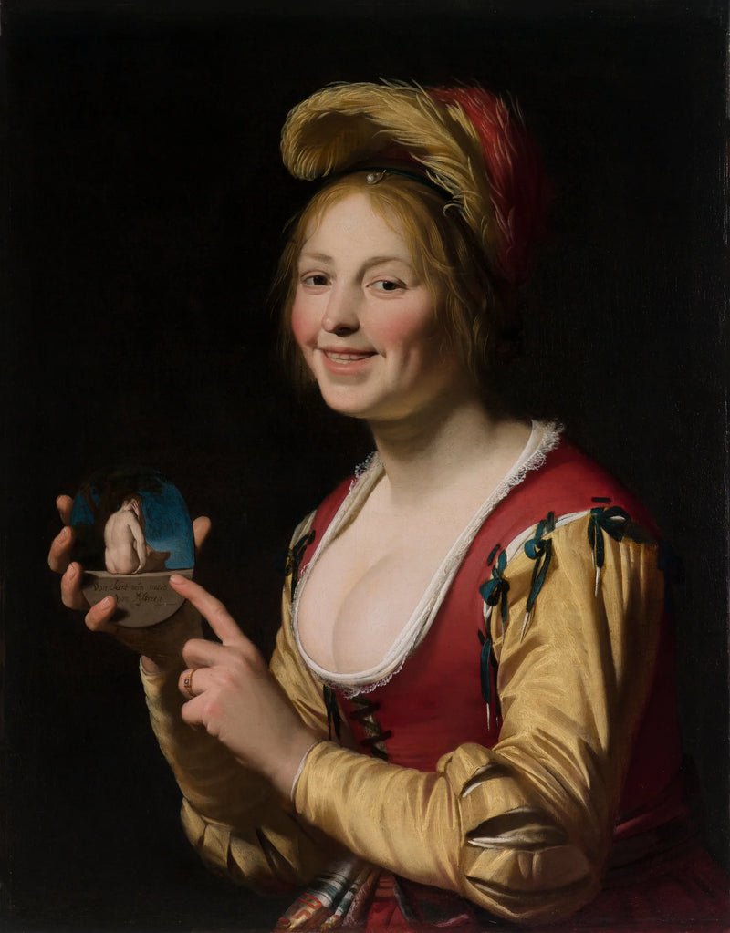 Mulher exibindo um objeto obsceno - Gerrit van Honthorst