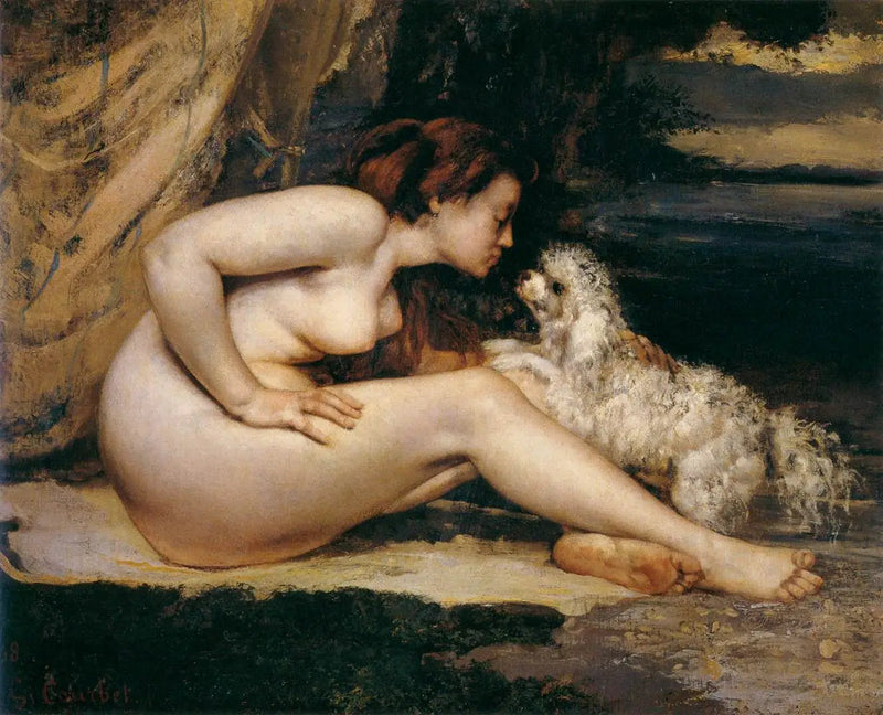 Mulher nua com cachorro - Gustave Courbet
