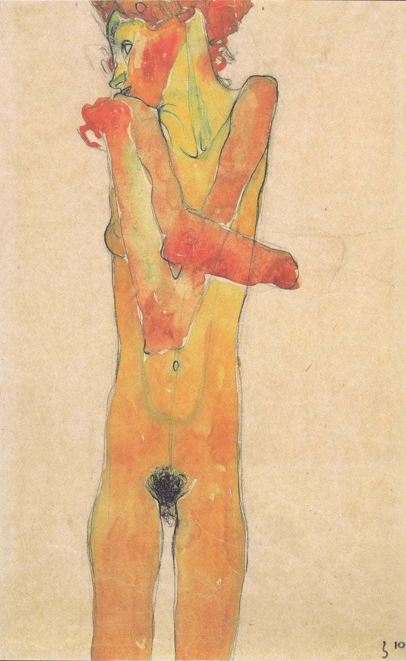 Mulher nua em pé com os braços cruzados - Egon Schiele