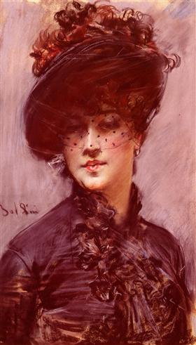Mulher usando um chapéu preto e um véu - Giovanni Boldini