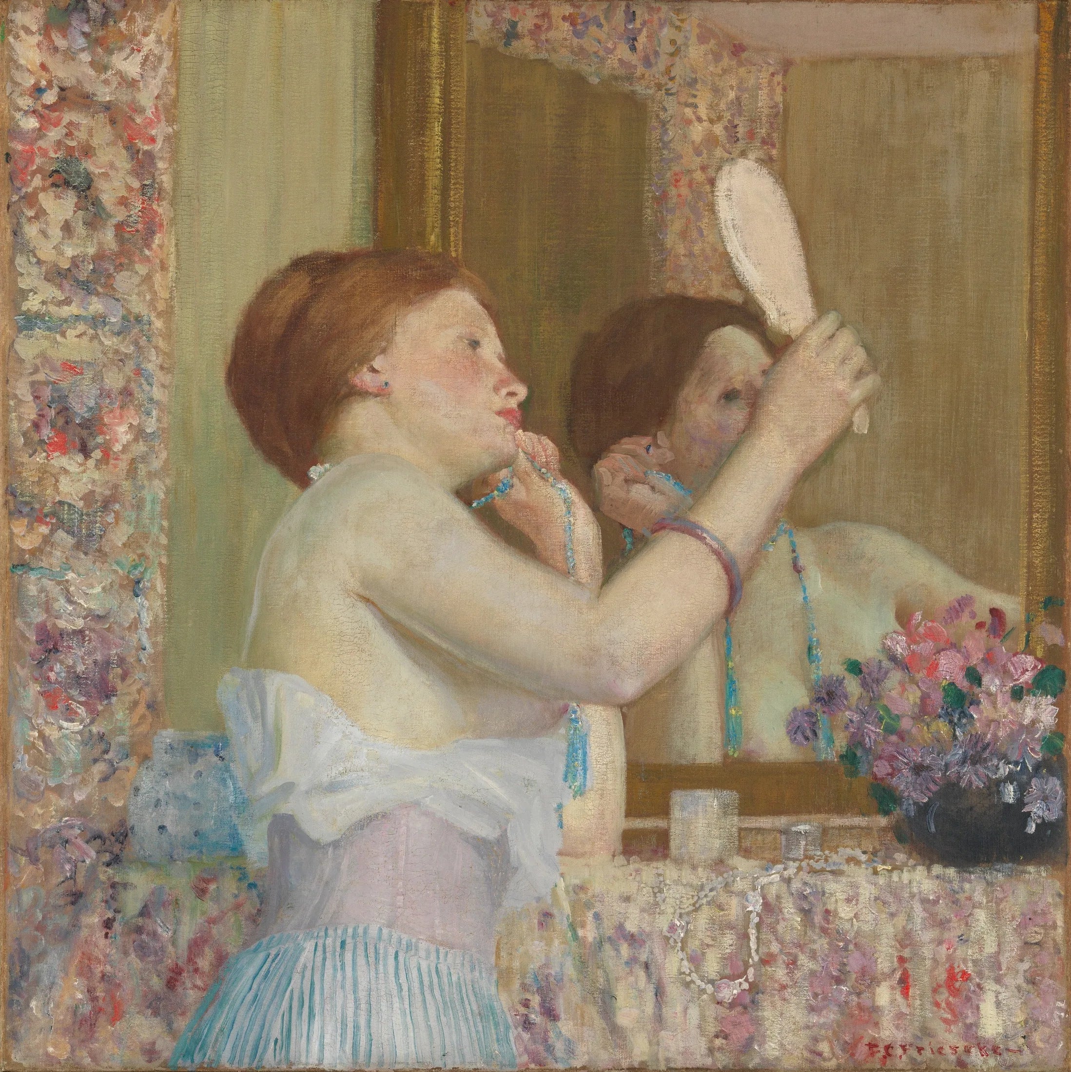 Femme qui se mire - Frederick Carl Frieseke image 1 tableau peint à l’huile sur toile