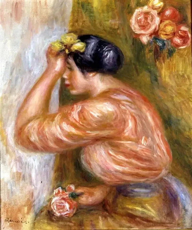 Mulher com rosa diante do espelho - Pierre-Auguste Renoir